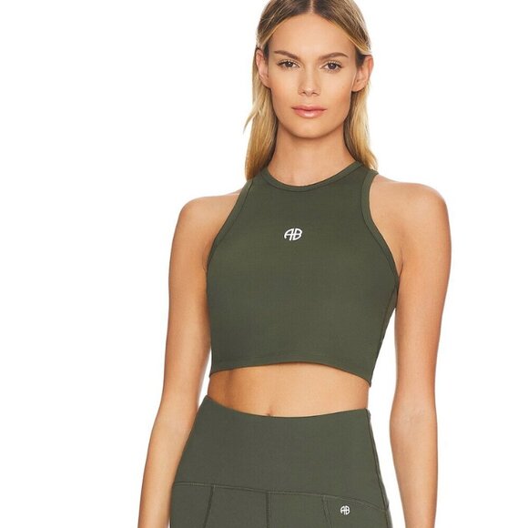 Anine Bing Tops - ANINE BING Sport Brett High Neck Activewear Tank Dark Olive Size M